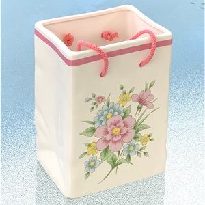 FTDA 1986 Flower Ceramic Gift Bag Vase/Planter, Japan